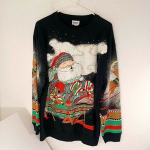 Vintage Holiday Time NOT So Ugly Christmas Sweater Sweatshirt Santa USA Made
